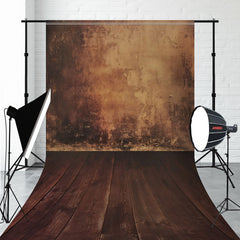 Brown Old Wall And Wooden Floor Portrait Sweep Backdrop - Layoris