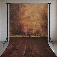 Brown Old Wall And Wooden Floor Portrait Sweep Backdrop - Layoris
