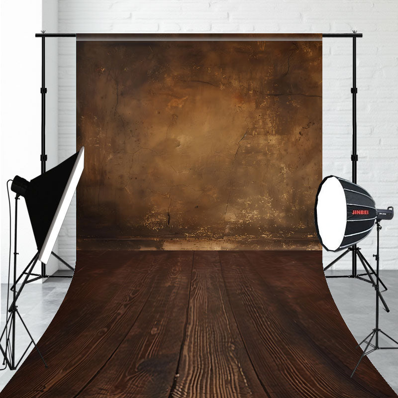Textured Brown Old Wall And Wooden Floor Portrait Sweep Backdrop - Layoris