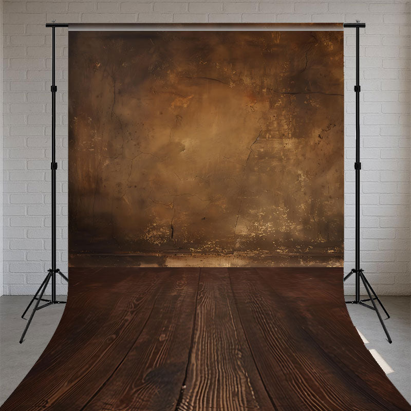 Textured Brown Old Wall And Wooden Floor Portrait Sweep Backdrop - Layoris