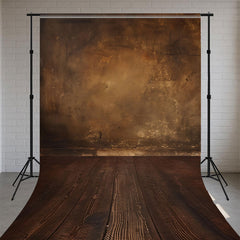 Textured Brown Old Wall And Wooden Floor Portrait Sweep Backdrop - Layoris