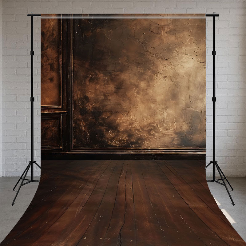 Vintage Wall Brown Old Wooden Floor Sweep Backdrop - Layoris