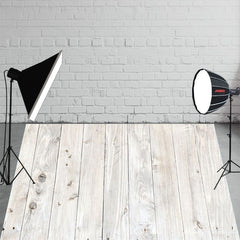 White Wooden Texture Fabric Floor Backdrop - Layoris