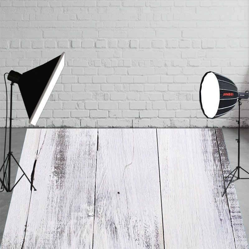 Faded White Wooden Planks Fabric Floor Backdrop - Layoris