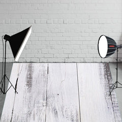 Faded White Wooden Planks Fabric Floor Backdrop - Layoris
