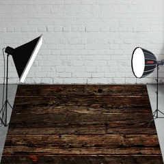 Dark Old Wooden Planks Fabric Floor Backdrop - Layoris