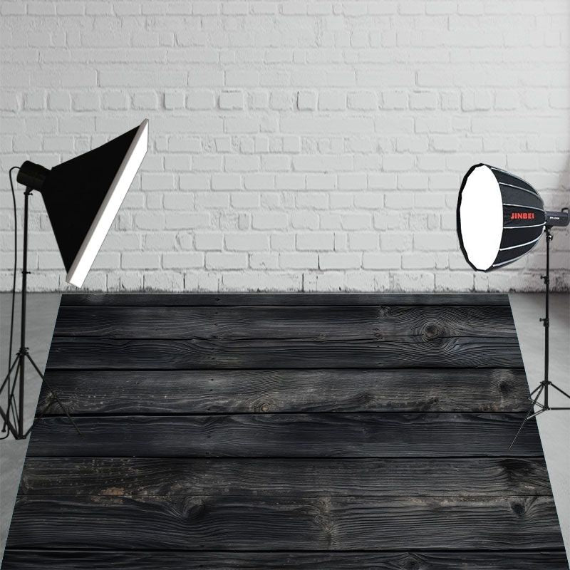 Black Old Wood Plank Texture Fabric Floor Backdrop - Layoris