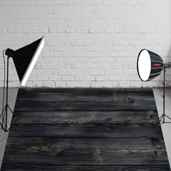 Black Old Wood Plank Texture Fabric Floor Backdrop - Layoris