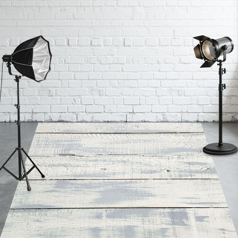 White Wood Plank Texture Fabric Floor Backdrop - Layoris