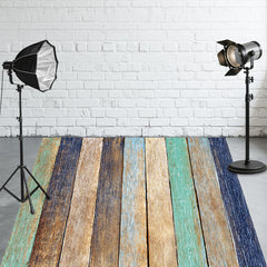 Blue Gradient Old Wood Plank Fabric Floor Backdrop - Layoris