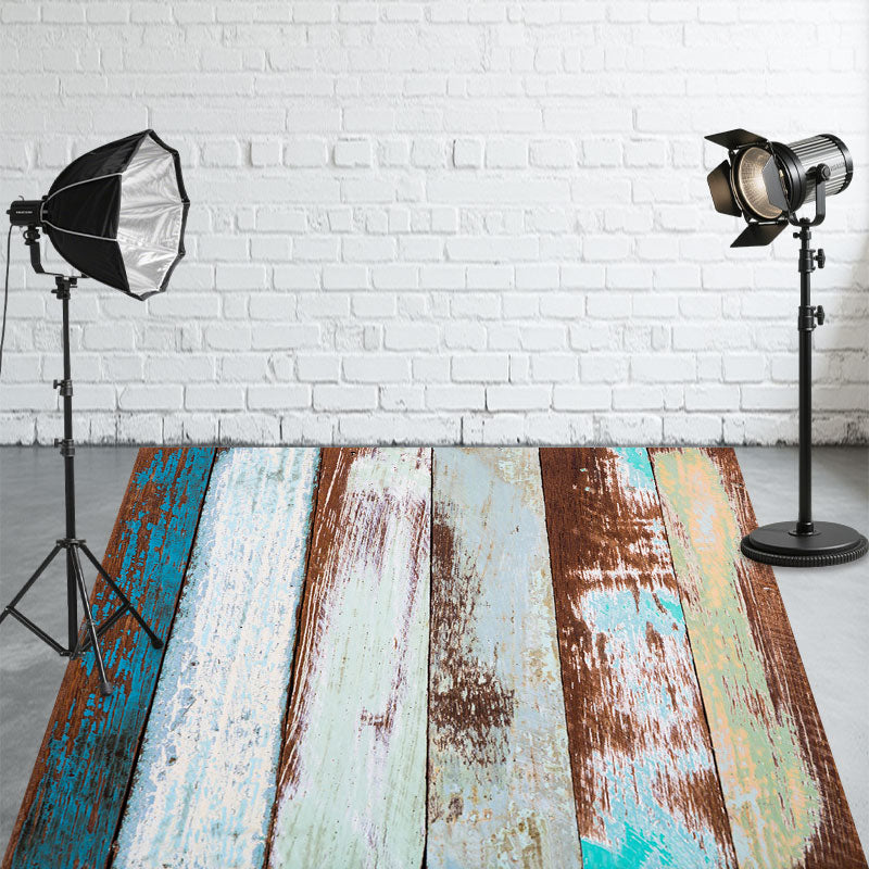 Blue Brown Wooden Fabric Floor Backdrop - Layoris