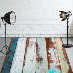 Blue Brown Wooden Fabric Floor Backdrop - Layoris