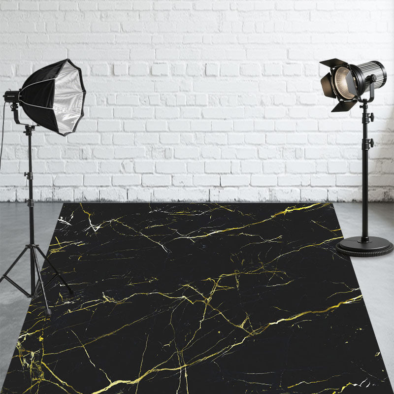 Gold Textured Black Marble Fabric Floor Backdrop - Layoris