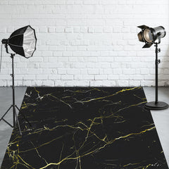 Gold Textured Black Marble Fabric Floor Backdrop - Layoris