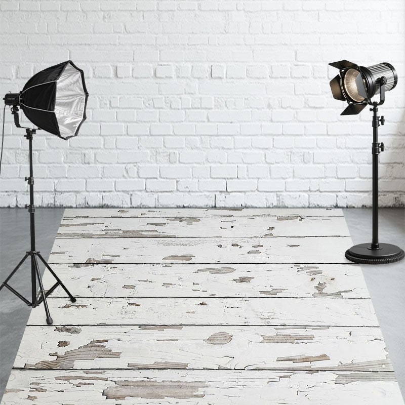 Peeling White Wood Fabric Floor Backdrop - Layoris