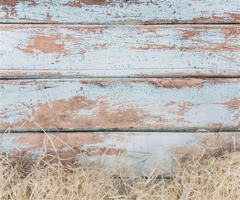 Peeling Blue Wood Hay Fabric Floor Backdrop - Layoris