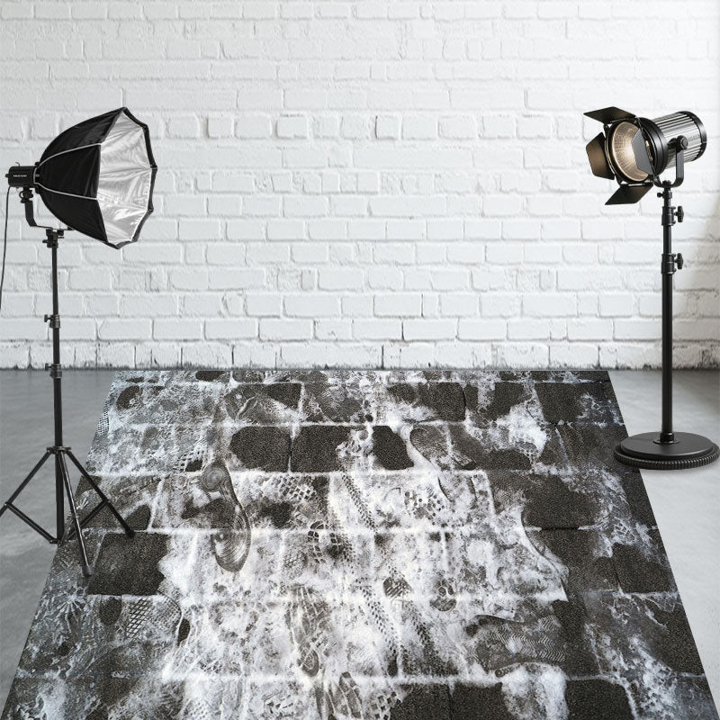 Brick Road Footprints In The Snow Floor Backdrop - Layoris