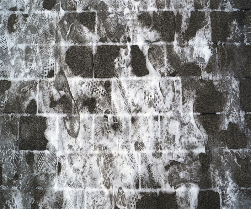 Brick Road Footprints In The Snow Floor Backdrop - Layoris