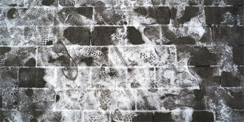 Brick Road Footprints In The Snow Floor Backdrop - Layoris