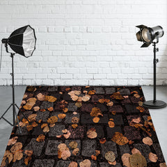 Stone Paving Fallen Leaves Fabric Floor Backdrop - Layoris