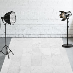 Light Grey Checkered Marble Fabric Floor Backdrop - Layoris