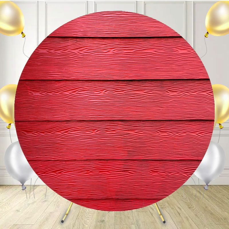 Red Modern Wooden Texture Round Backdrop - Layoris