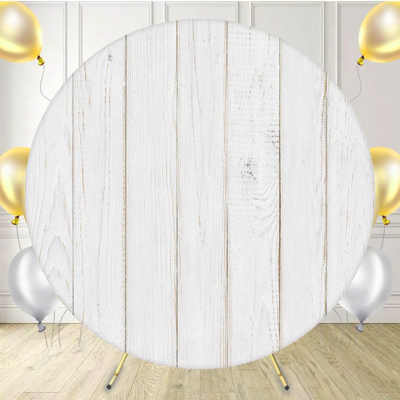White Painted Wooden Planks Circle Backdrop - Layoris