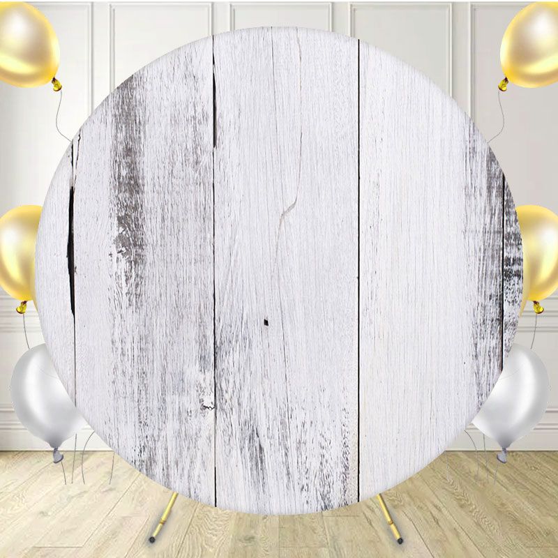 Faded White Wooden Planks Circle Backdrop - Layoris