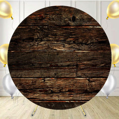 Dark Old Wooden Planks Circle Backdrop - Layoris