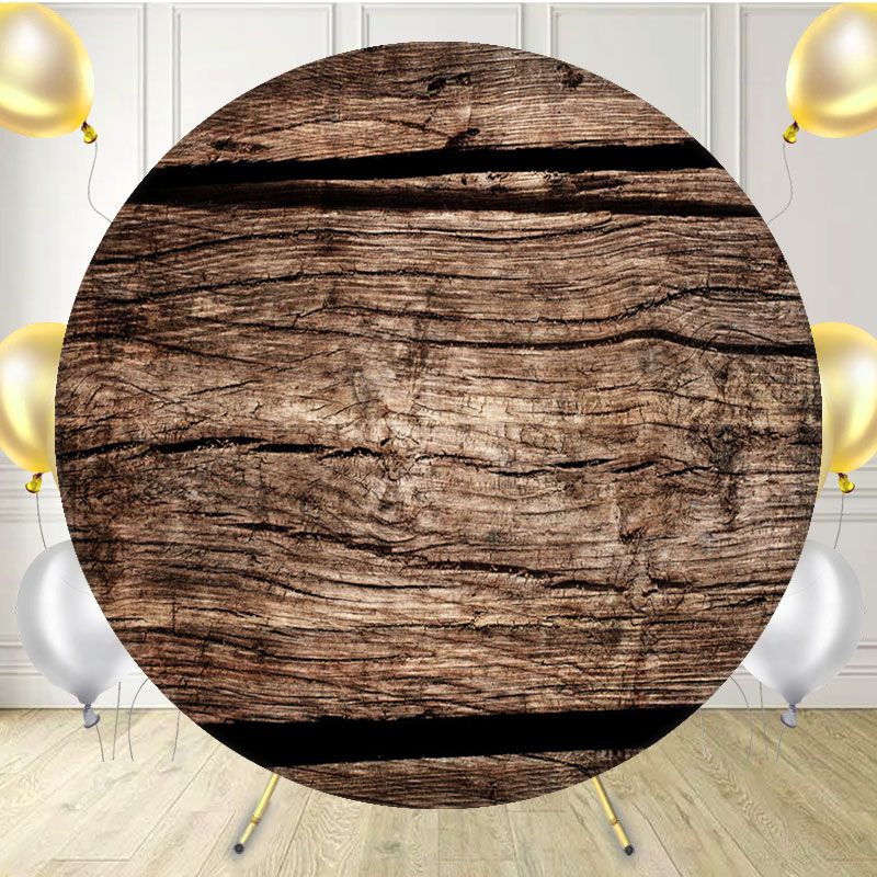 Old Wooden Planks Rustic Style Round Backdrop - Layoris