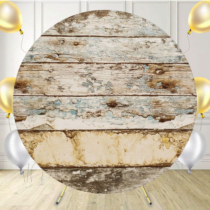 Decayed Old Wooden Planks Round Backdrop - Layoris