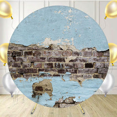 Blue Wall Brown Brick Circle Backdrop - Layoris