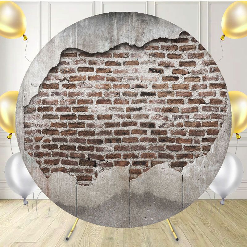 Retro Classic Red Brown Brick Wall Round Backdrop - Layoris
