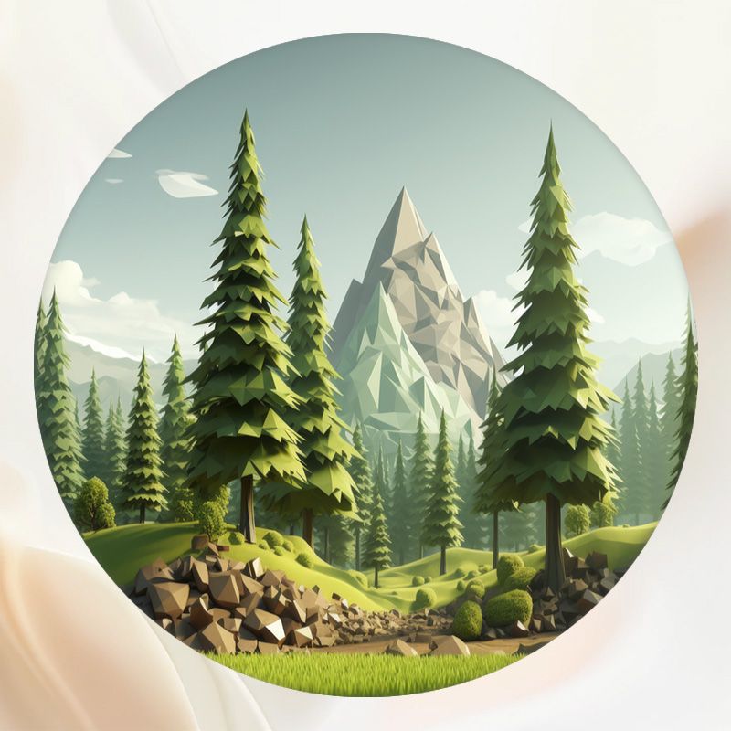 Cartoon Mountain Pine Forest Round Backdrop - Layoris