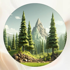 Cartoon Mountain Pine Forest Round Backdrop - Layoris