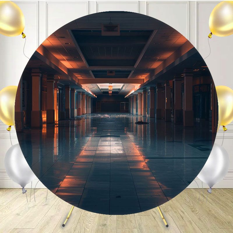 Dark And Endless Corridor Circle Backdrop - Layoris