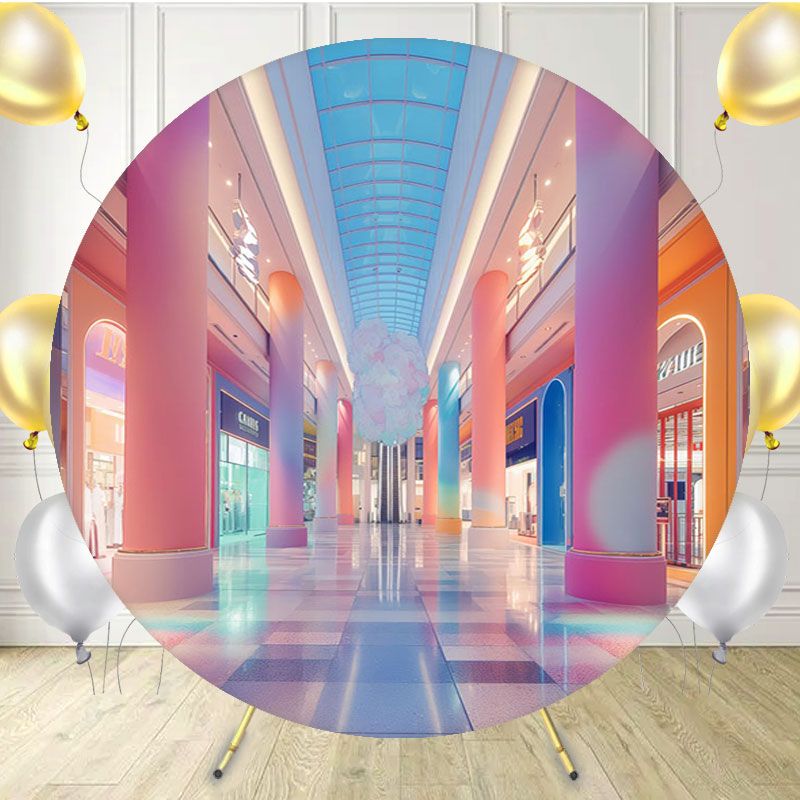 Bright And Colorful Shopping Mall Round Backdrop - Layoris