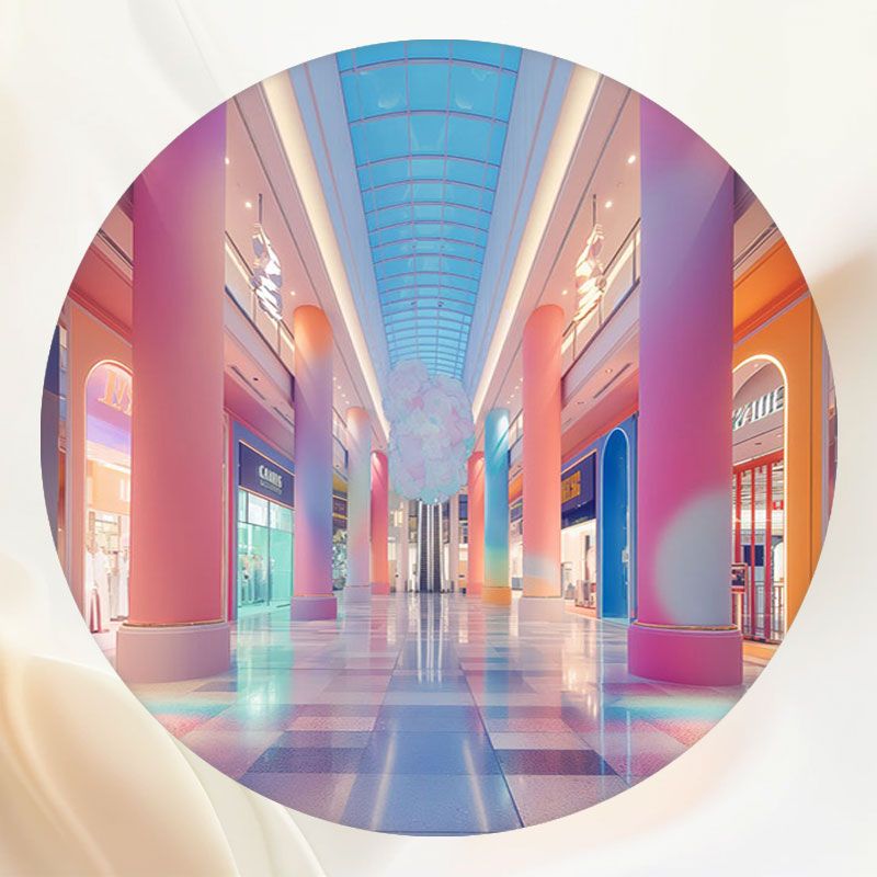 Bright And Colorful Shopping Mall Round Backdrop - Layoris