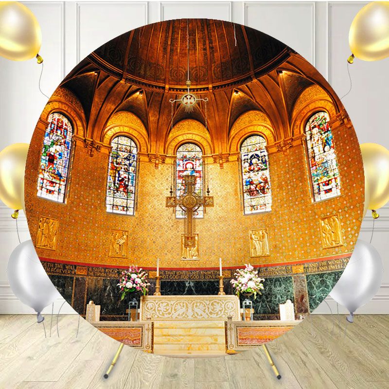 Arched Window Church Cross Circle Backdrop - Layoris