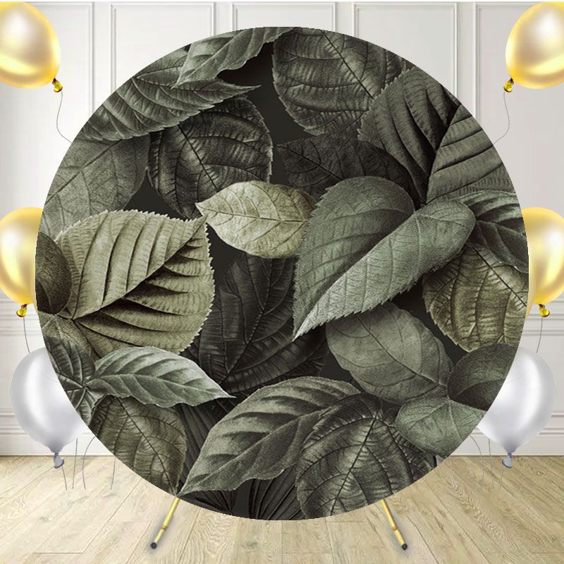 Gray Green Velvet Leaves Round Backdrop - Layoris