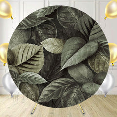 Gray Green Velvet Leaves Round Backdrop - Layoris
