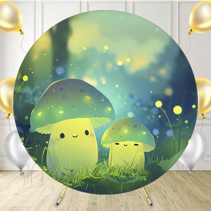 Cute Mushroom Elves Magic Forest Round Backdrop - Layoris