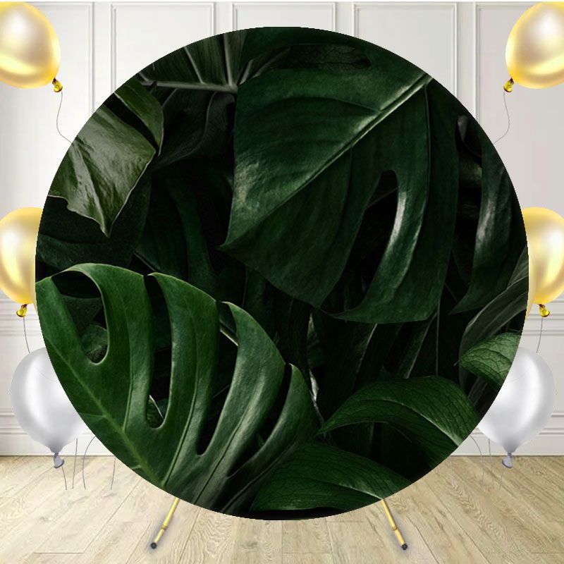 Green Monstera Tropical Leaves Round Backdrop - Layoris