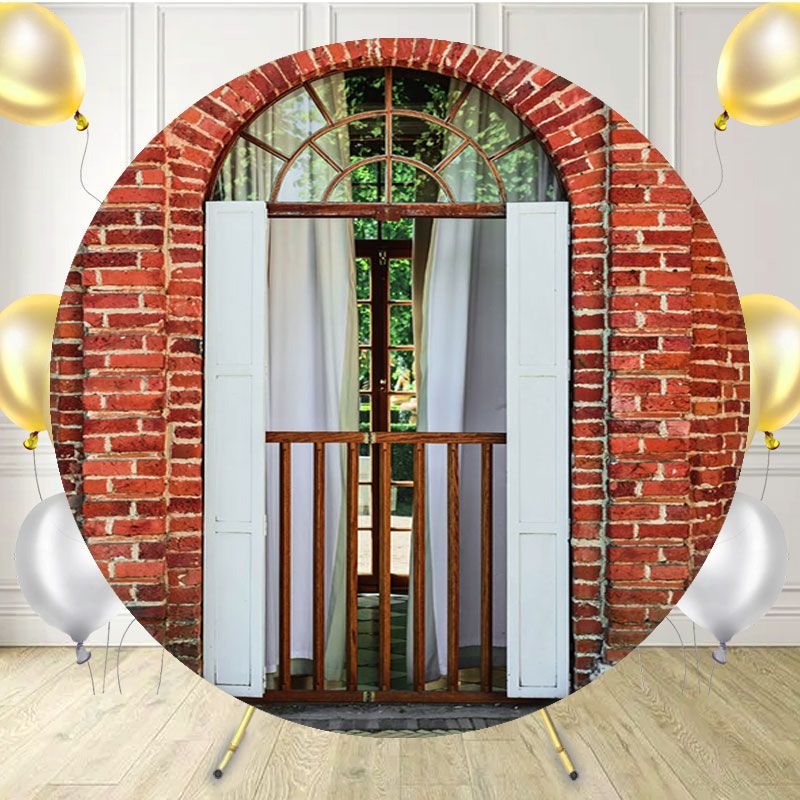 Red Brick Wall Arch Portrait Round Backdrop - Layoris