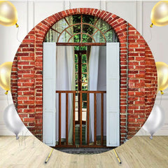 Red Brick Wall Arch Portrait Round Backdrop - Layoris