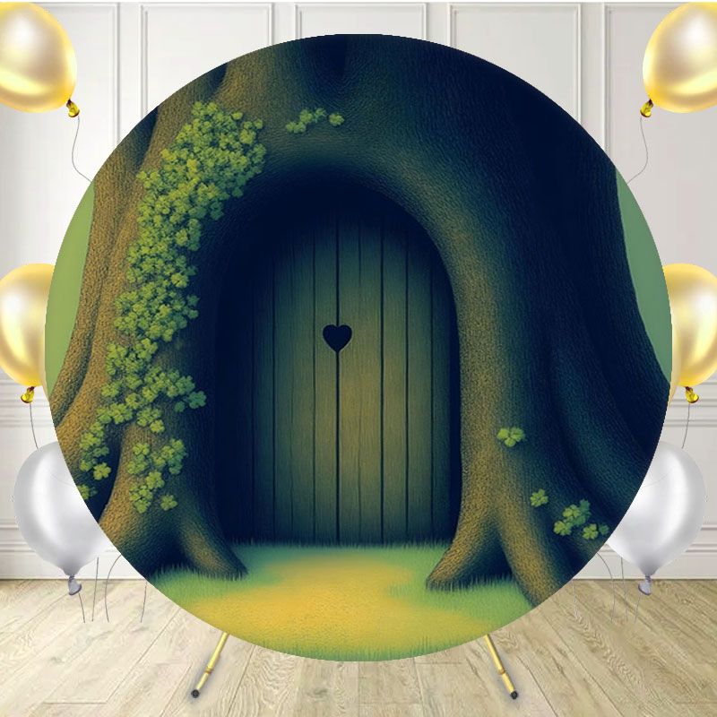 Cartoon Green Tree House Arch Round Backdrop - Layoris
