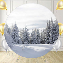 Snow Covered Pine Forest Winter Round Backdrop - Layoris