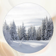 Snow Covered Pine Forest Winter Round Backdrop - Layoris