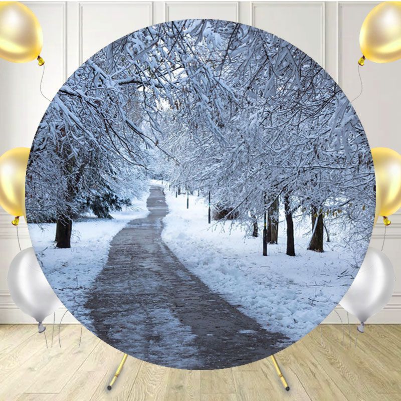 Winter Dirt Road Snow Covered Woods Round Ackdrop - Layoris