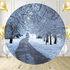 Winter Dirt Road Snow Covered Woods Round Ackdrop - Layoris